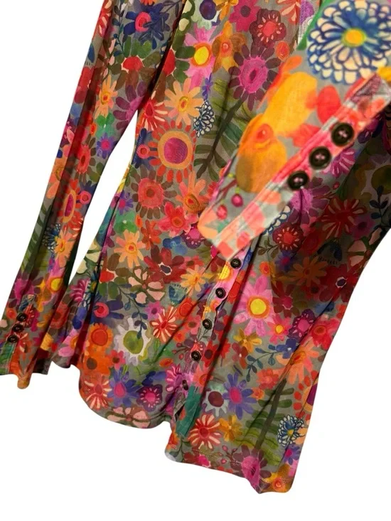 Natural Life Carina Mesh Top Bright Red Pink Floral Size XL - Picture 7 of 10